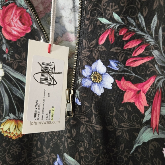 Johnny Was Women’s Onyx Sistine Half Zip Cotton Floral Boho Pullover Size Small - Picture 10 of 11